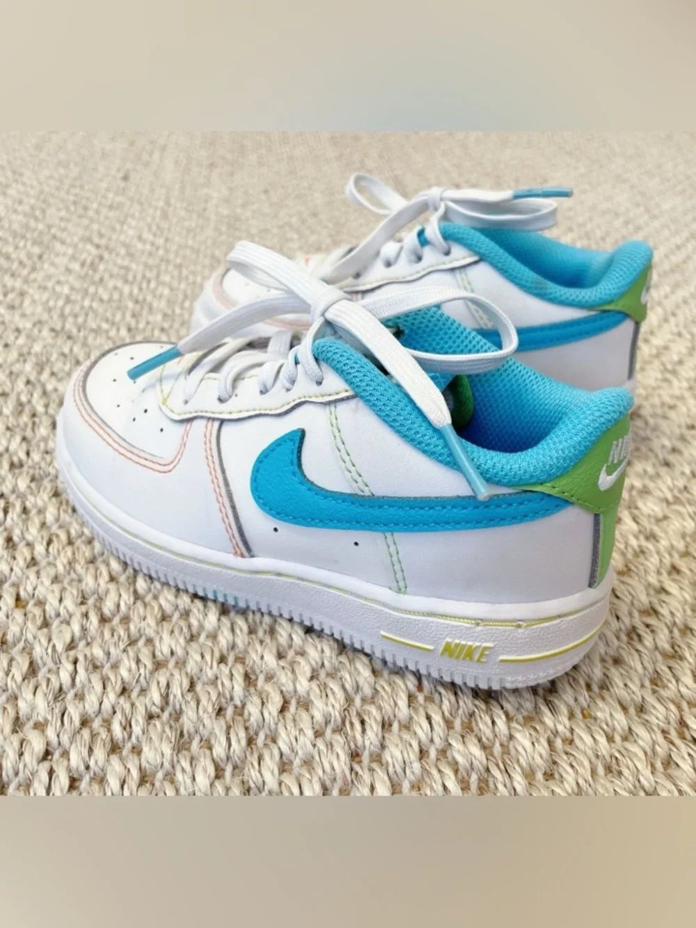 Toddler's Nike Force 1 LV8 White/Baltic Blue-Action Green (FJ4811 100) 10